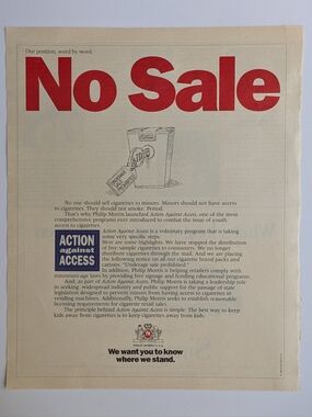 1995 Phillip Morris Vintage Ad, "No Sale", Rolling Stone Magazine, Collectible